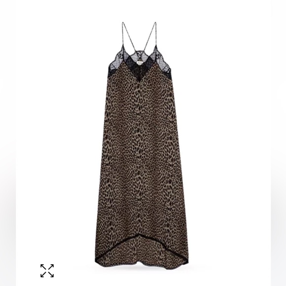 Zadig & Voltaire Black and Tan Leopard Spaghetti Strap Maxi Dress with lace - Picture 4 of 8